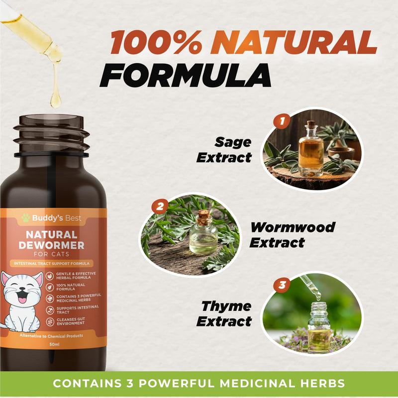 Natural Dewormer for Cats | Herbal Blend with 3 Powerful Medicinal Herbs | 100% Natural | Supports Gut & Intestinal Health | Gentle Yet Effective - PawsPlanet Australia
