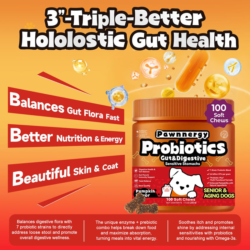 Probiotics for Dogs - Improve Gut Health, Digestive, Immunity, Yeast Balance, Solid Stool - with Prebiotics - Reduce Diarrhea, Gas, Bad Breath, Constipation, Allergy - Ideal for Senior Dogs (5+ Years)
