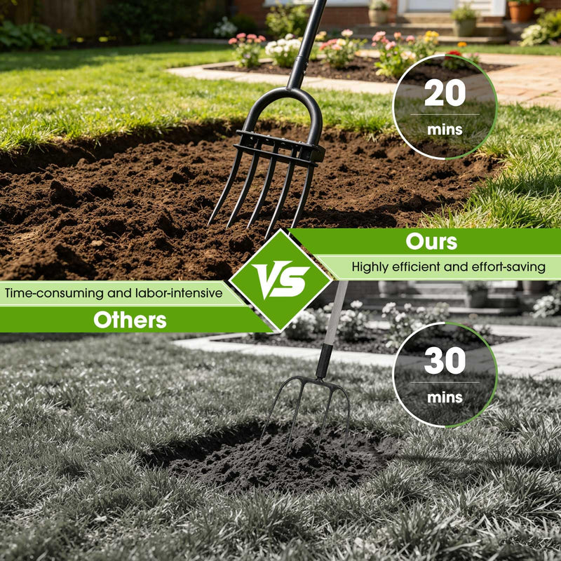 Broadfork Garden Tool, 55IN Pitch Fork for Gardening 5-Tine Heavy Duty Garden Fork with Ergonomic D-Grip Handle for Digging Loosening Soil Cultivating Weeding Composting 55 IN Large