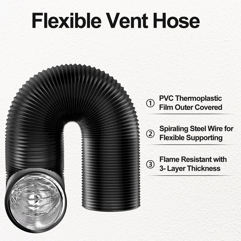 Dryer Vent Hose Flexible 4 Inch 8 Feet PVC Aluminum Foil Ducting Insulated Dryer Vent Hose for HVAC Ventilation with 2 Clamps (4in 8ft) 4in 8ft