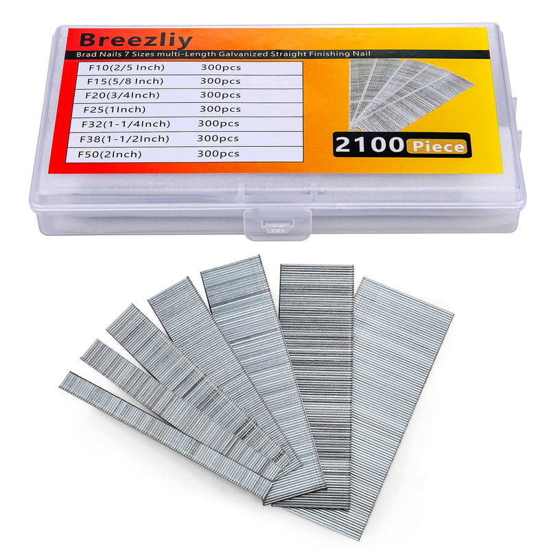 2100 PCS Brad Nails 7 Sizes multi-Length Galvanized Straight Finishing Nail,Each specification has an independent sponge anti-collision packaging 2100 PCS Upgrade