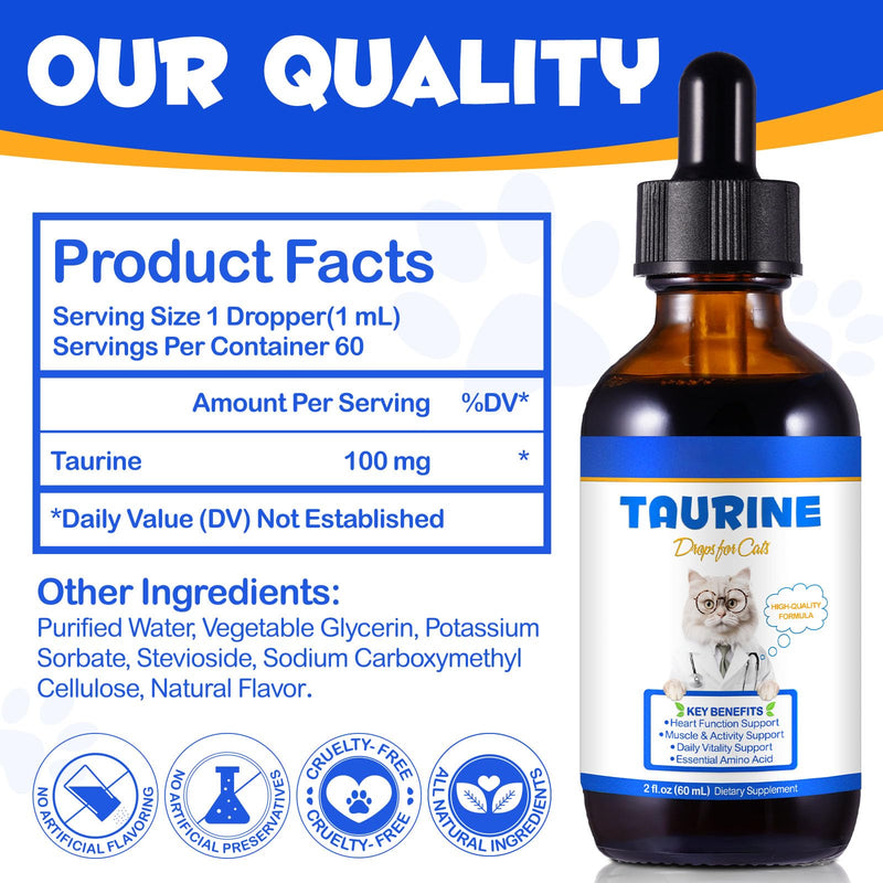 Taurine for Cats, Taurine Supplement for Cats, Support Heart, Immune & Eye Health, Liquid Taurine Drops for Cats of All Ages, 60mL