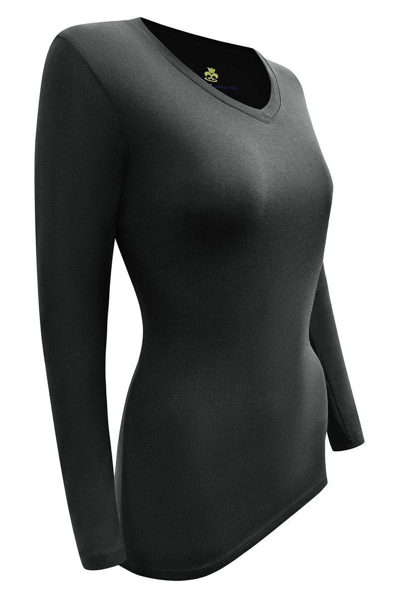 Natural Uniforms Women's Under Scrub Tee V-Neck Long Sleeve T-Shirt Large Black