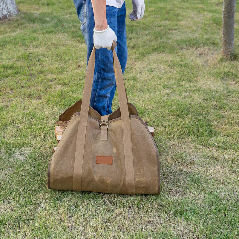 Firewood Carrier, Waxed Canvas Bag, Heavy Duty Tote Bag for Logs