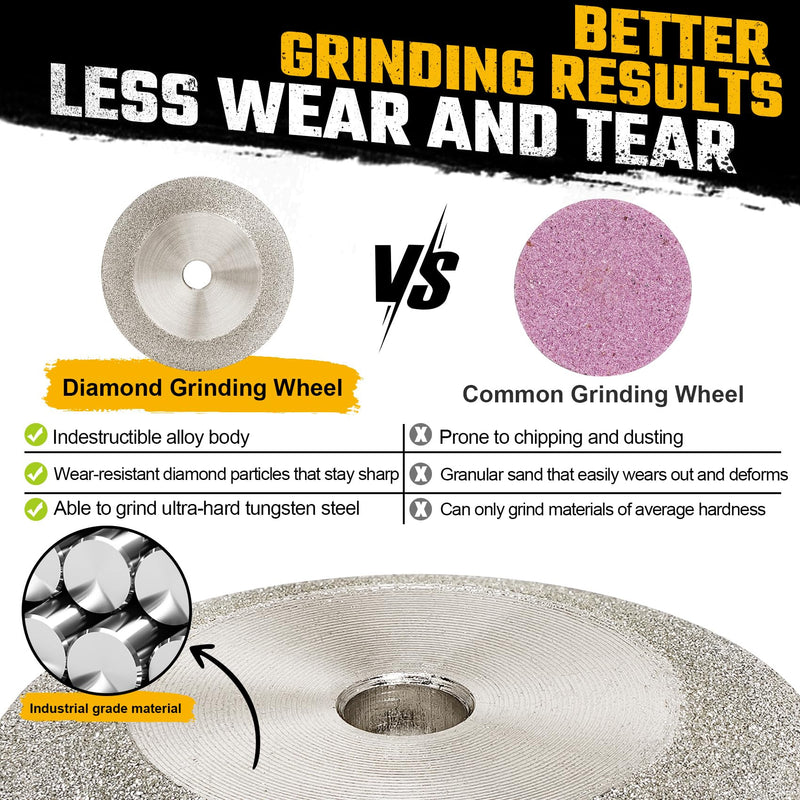 Double-Sided 45° Diamond Grinding Wheel 1/4" Shank Die Grinder Drill Attachment Sanding Bit for Wood & Metal, Threaded Repair, Tungsten & Lawn Mower Blade Sharpening Double-Sided 45° Wheel