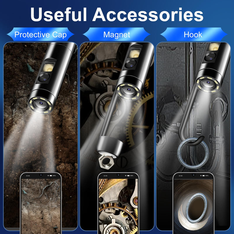 Dual Lens Endoscope Inspection Camera by AURTEC, Dual HD Lens, IP68 Waterproof, 16.5FT/5M Semi-Rigid Cable, Borescope Camera with LED Lights, Compatible with Android and iOS Devices