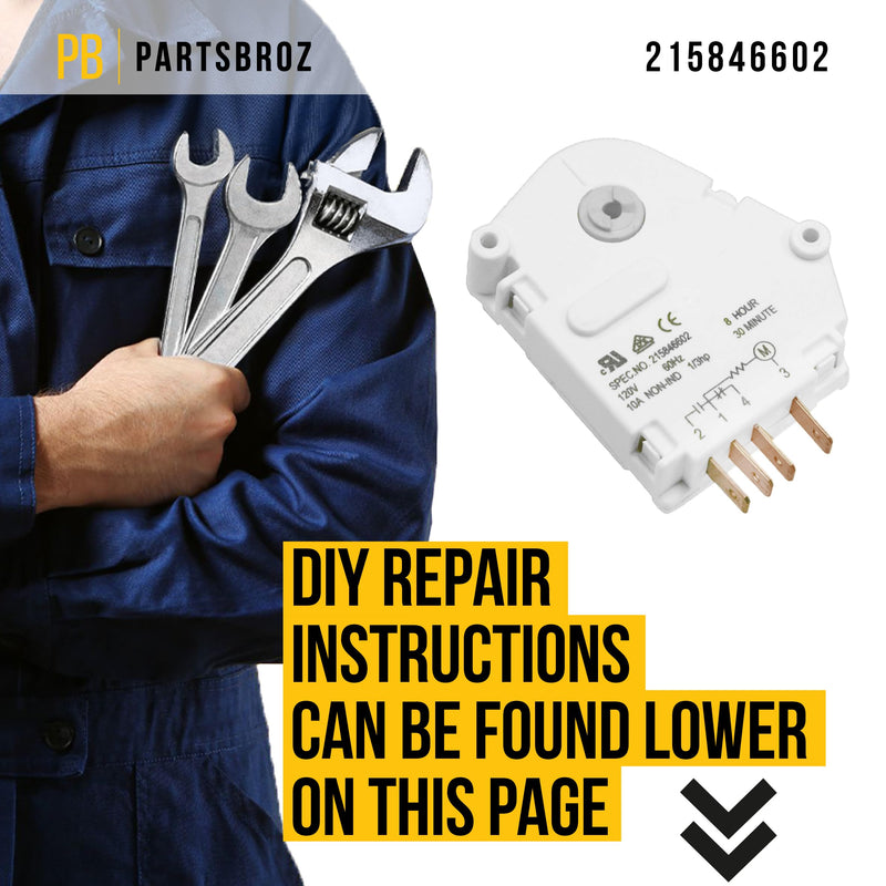 PartsBroz 215846602 Defrost Timer - Compatible With Frigidaire Kenmore Gibson Kelvinator Refrigerator - Replaces AP2111929 PS423801 604-73086 241621501 FRT18B4AW2 FRS26ZRG FRT18L4FW3 FRT21LR8DSP