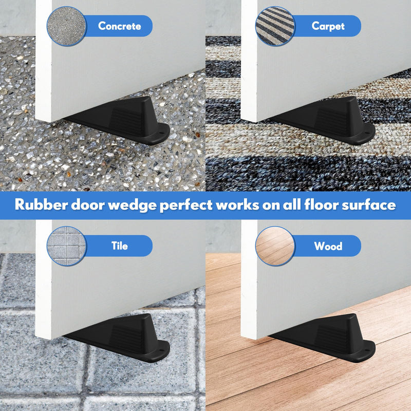 Frienda 2 Pcs Jumbo Door Stoppers Heavy Duty Door Stopper Tall up to 2inch Tall Wedge TPR Large Door Wedge Stackable Big Rubber Door Stop for Hotel Carpet Hardwood Concrete and Tile (Black) Black