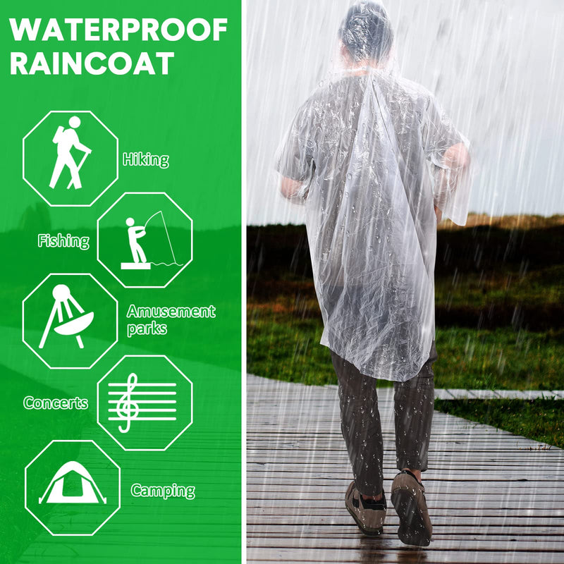 Pasimy 150 Pcs Disposable Rain Ponchos Bulk for Adults Emergency Ponchos with Hood for Man Women Travelling Camping Hiking Clear