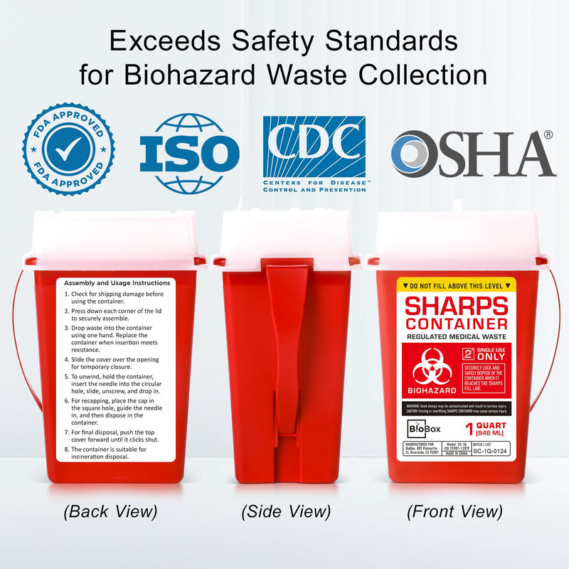 Sharps Container Small - Sharps Containers for Home Use and Labs - Portable Needle Disposal and Travel Size Biohazard Bin - 1 Quart (Pack of 1) 1.0