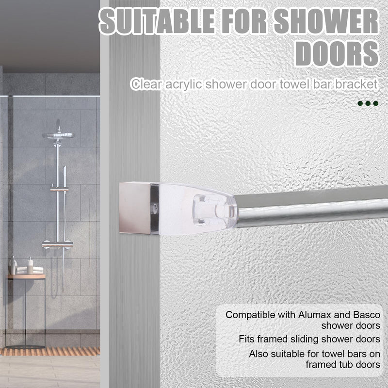 4pcs Clear Acrylic Towel Bar Brackets, Fit for Alumax/Basco Framed Sliding Glass Shower Door Towel Rod with 4 Tightening Screws & Bright Chrome Sleeve Replacement Parts for Bathroom