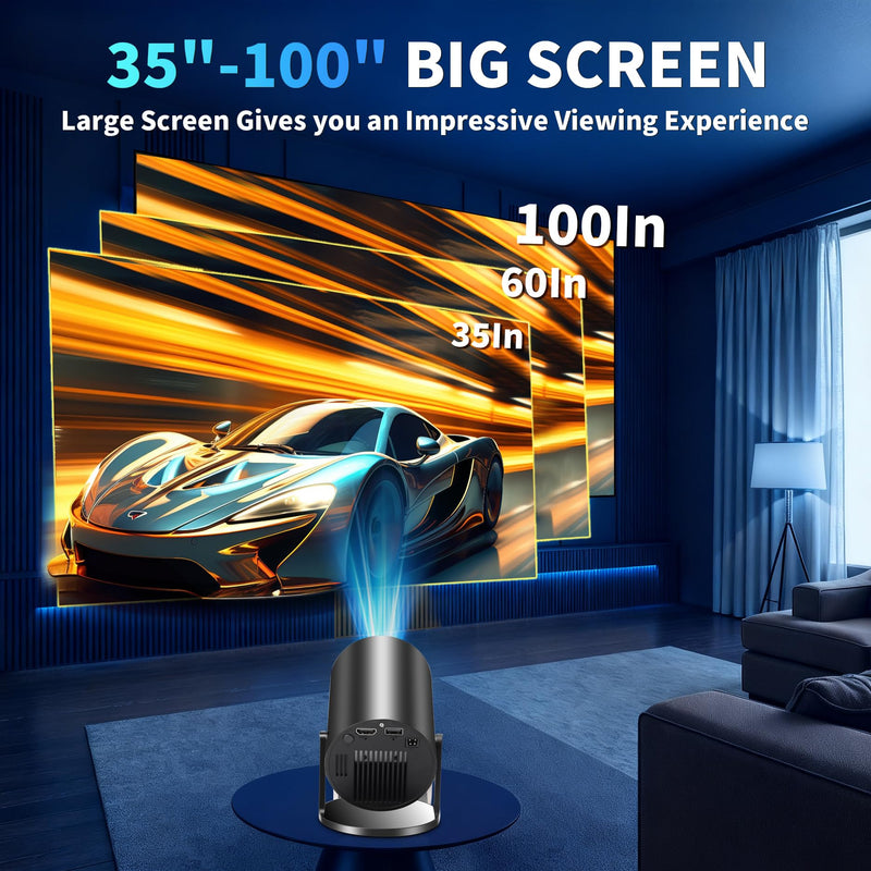 [Built-in Apps & 2025 Upgraded] Mini Projector Support 4K 1080P Auto Keystone 270° Rotatable with WiFi 6 and Bluetooth 5.4, Projector Portable Compatibile with HDMI/TV Stick/Memory Stick/Laptop-Black Black