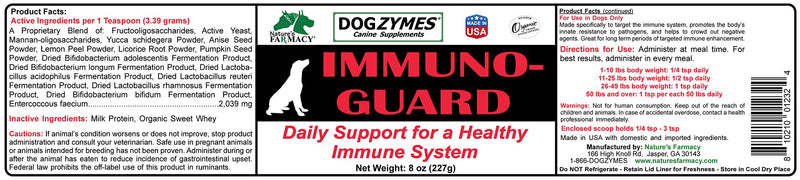 Dogzymes Immuno Guard Immunity Support with Live Beneficial Probiotics and Enzymes (8 Ounce) 8 ounce - PawsPlanet Australia