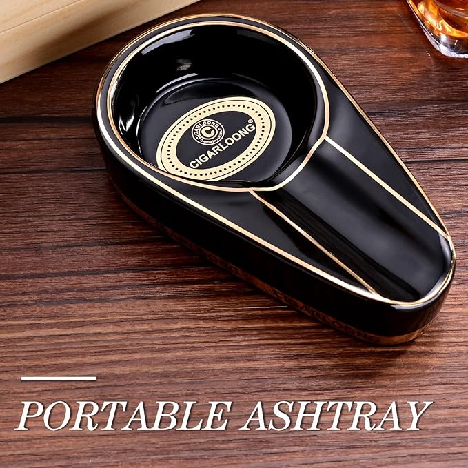 CIGARLOONG Cigar Ashtray Single Large Slot Portable Ashtray for Home and Outdoor/Tabletop/Guest Room (CLR: Black) - NewNest Australia