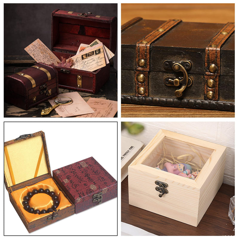 Antrader 40Pcs Mini Box Hinges, 20 Sets Antique Right Latch Hasp for Wood Jewelry Box Trinket Box Hasp Gift Box Catch Decoration with Screws Right Latch Hasp+Hinges