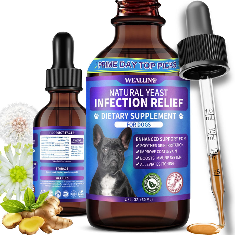 Natural Yeast Infection Treatment for Dogs | Probiotic-Powered Drops with 8-Herbal Blend | Supports Skin, Ears, Allergy Relief | Dog Yeast Infection Treatment Oral Supplement | Bacon-Flavored 2 FL OZ