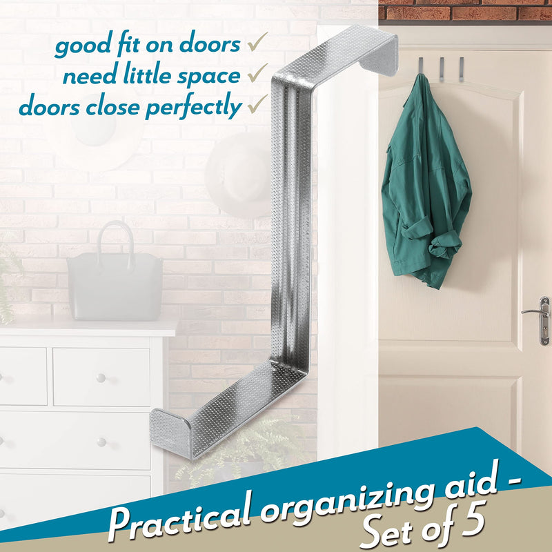 4smile Over The Door Hooks, 5 + 5 Pack - Stainless Steel Coat Hanger, Towel Holder 2-Sided of 1 3/8" & 1 3/4", Heavy Duty - Hooks for Hanging with Anti-Scratch Pads, Wreath Hanger with Anti-Slip Dots 1 1/2" + 1 3/4" Wide 10 Pack Sliver