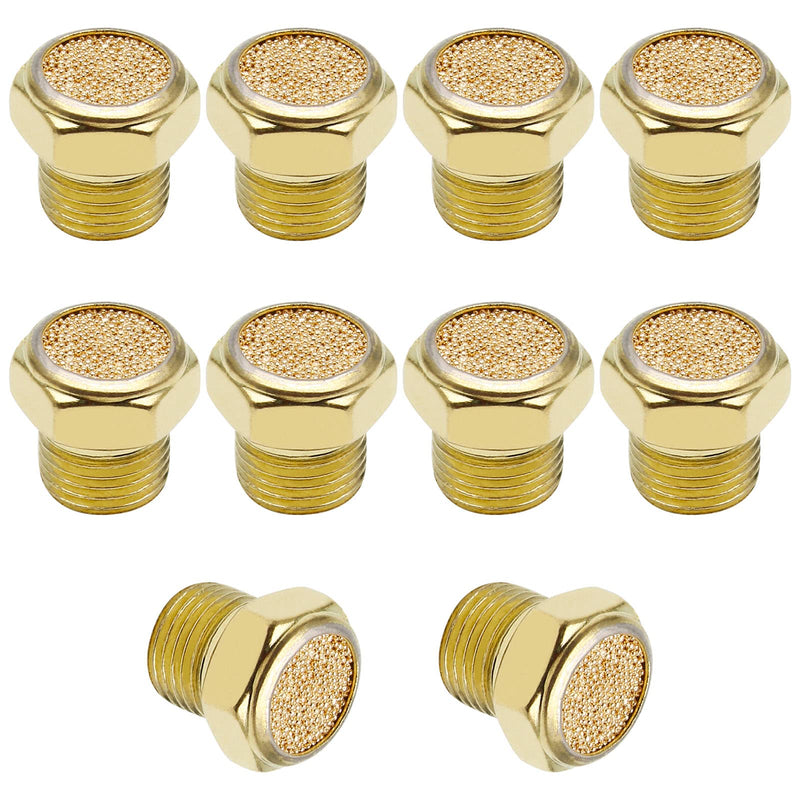 10pcs Air Pneumatic Muffler, 1/8" Male Thread Brass Air Exhaust Silencer Sintered Bronze Muffler, Flat Head 1/8" Male, 10PCS