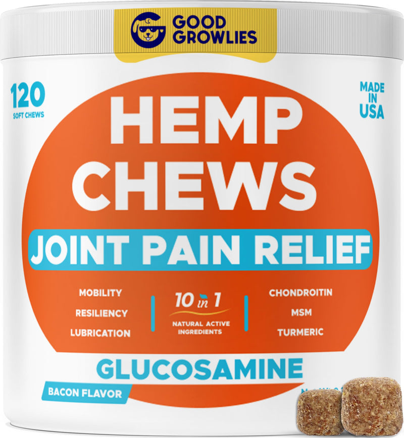 Glucosamine for Dogs Hip & Joint Supplement - Chondroitin, Omega-3, MSM - Joint Health & Pain Relief - Senior & Large Dogs - Made in USA - 120Count Mobility Chews 120 Hip-Joint Chews