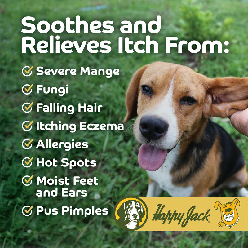 HAPPY JACK Mange Medicine & Treatment for Dogs & Horses - Brings Soothing Itch Relief to Severe Mange, Fungi, Allergies, Eczema & Most Dog Skin Irritation (8 oz)