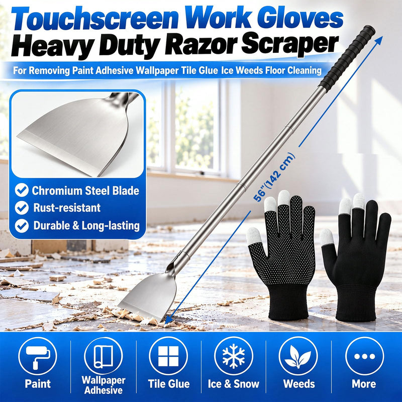 Frienda 56'' Stainless Steel Floor Scraper Tool with Detachable Long Handle