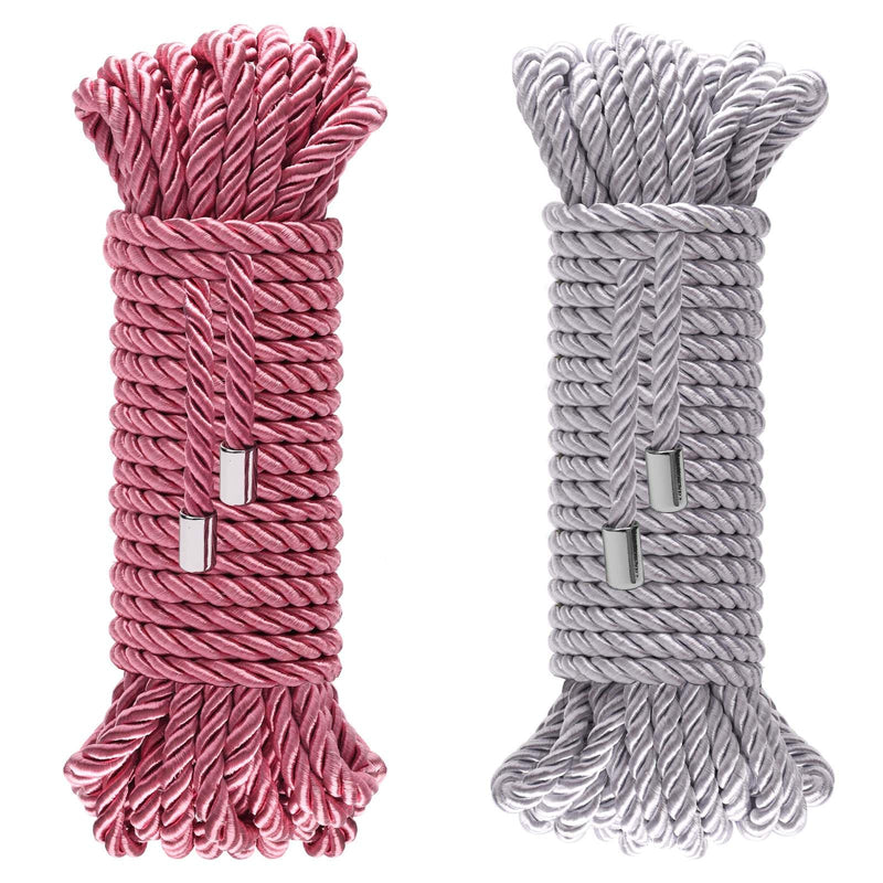 Soft Silk Rope, 8MM Twisted Trim Nylon Cord, Braided Twist Silk Ropes for Decorative Satin Shiny Cord Ropes (Pink & Silver, 32ft) Pink & Silver