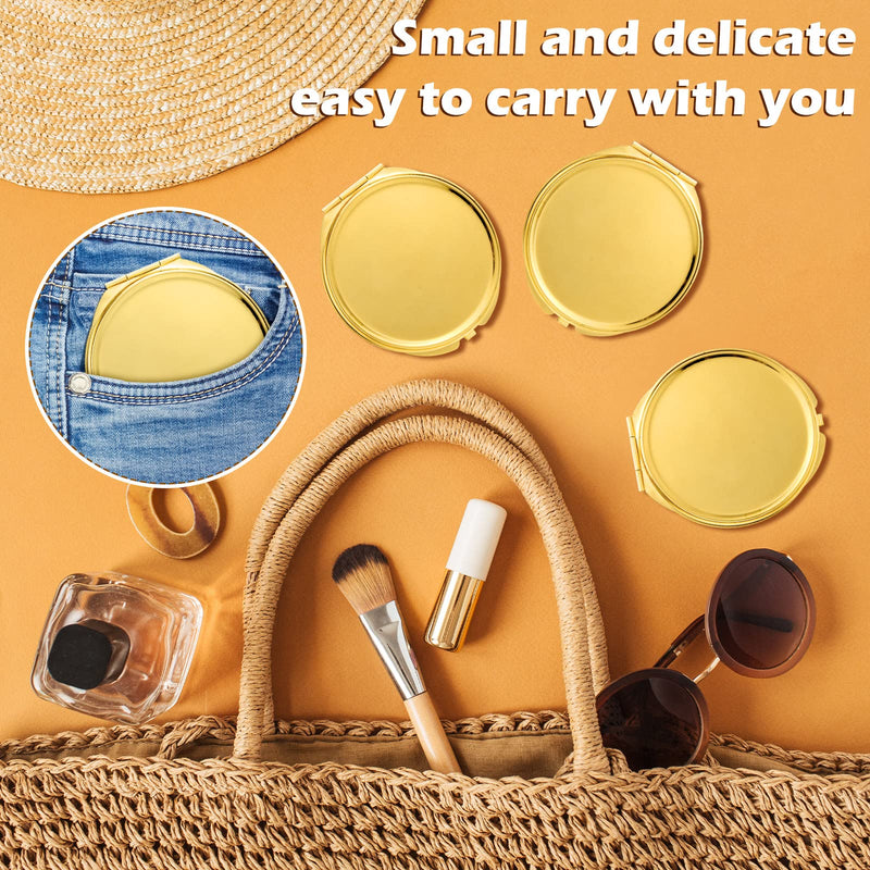 8 Pcs Gold Compact Mirror Bulk, Metal Round Shell, 1x 2x Magnification Double Sided, Portable, Folding, Mini Travel Pocket Mirror for Women Girls Party Favor Bridesmaid Christmas Gifts