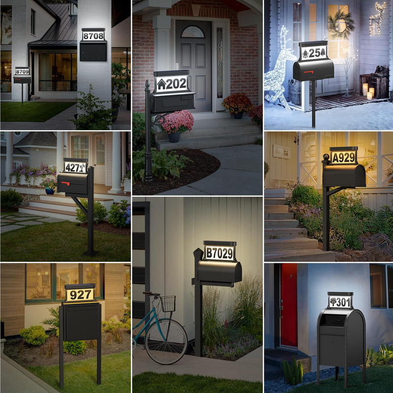 Solar Address Sign, 3-Color Lighting Modes Mailbox Number Plaque Waterproof, Double Sided Light-Emitting Mailbox Topper, LED House Numbers
