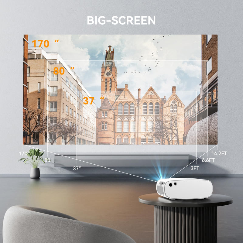 Mini Projector with Wifi and Bluetooth - Portable Outdoor Movie Projector 1080P Full HD Compatible with HDMI/ Phone/ Tablet/ Laptop/ TV Stick/ PS4