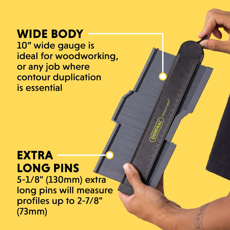 General Tools Locking Contour Gauge #834X with Extra Long Pins, Profile Gauge, Shape Duplicator, 10-Inch (254mm), Precisely Copy Irregular Shapes For Perfect Fit and Easy Cutting 10-Inch with extra long pins, with lock