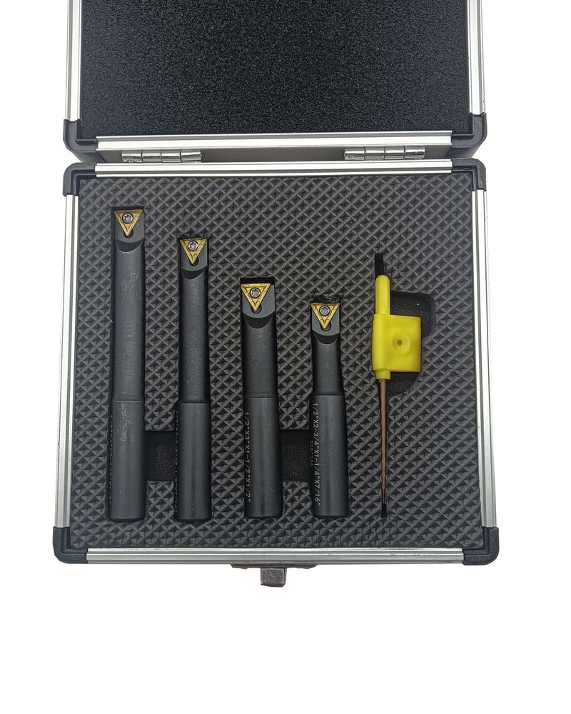 GBJ 1/2"Round Shank Boring Bar Set,90 Degree with Indexable Carbide Inserts TCMT21.51(TCMT110204),4 Pieces/Set for Processing Steel and Stainless