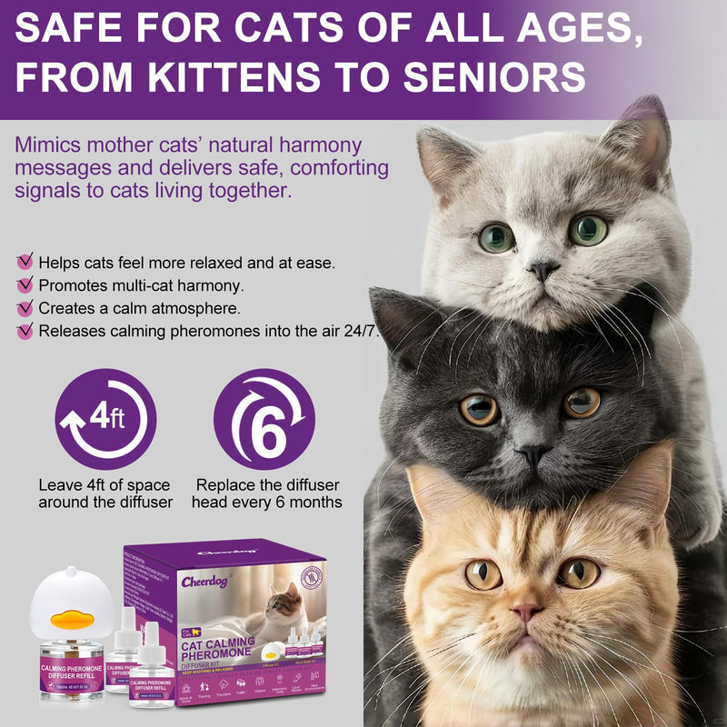 Cheerdog Cat Pheromones Calming Diffuser Relieve Anxiety Stress Cat Calming Diffuser Comfort for Cats 3 Refills, Reduce Fighting and Scratching Calm Relaxing Fits All Cats