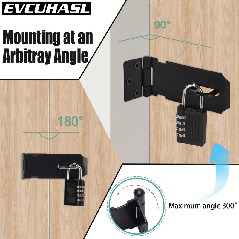 Door Lock Hasp Latch, Thicked Design Latch Lock, Stainless Steel Security Packlock Clasp Hasp Lock Latch for Doors, Black Finish with Screws, 1 Pack(3 Inch) 3 Inch