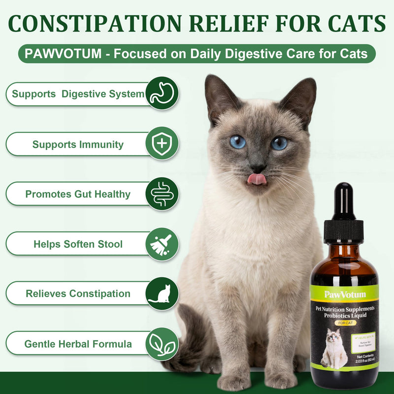 Cat Constipation Relief, Cat Laxative Constipation Relief Supplement with Natural Probiotics, Nurture Gut and Stool Softener, Promotes Digestive Health, 2 Fl Oz