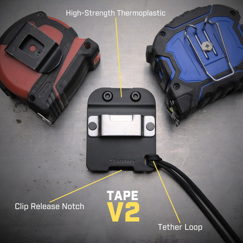 Holstery TapeMaster | Clip-On Tape Measure Holder - Low-Profile Measuring Tape Holster for Your Belt, Tool Bags, Pockets, or Pants TapeMaster V2