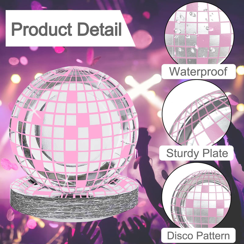 25P Disco Plates 7" Disposable Disco Ball Paper Plates for 70's Disc Party Supplies Birthday Wedding Party Decorations (Pink, 7IN25P) Pink