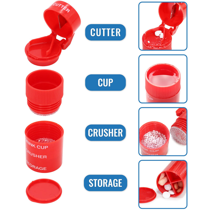 HealthSmart 2 Pack - 4-in-1 Pill Cutter, Crusher & Storage with Drinking Cup, Portable Medication Organizer for Travel, Seniors, Splitter, Pill Box for Small and Tiny to Large Pills – Multi-Tool