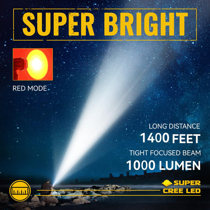 Durapower Rechargeable Spotlight Flashlight, 1000LM IP68 Waterproof Super Bright Handheld Spotlight, 1400ft Range LED Portable Spot Light for Marine Boat Hunting Camping