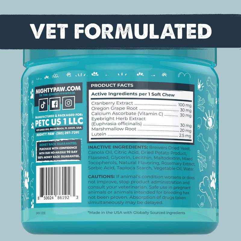 Mighty Paw Waggables Eyes (Made in USA) | Tear Stain Chews for Dogs. Vision and Tear Stain Support Eye Supplements for Dogs. Lutein Dog Tear Stain Supplement. Lubricates Eyes, Immune Support (120 Ct) - PawsPlanet Australia