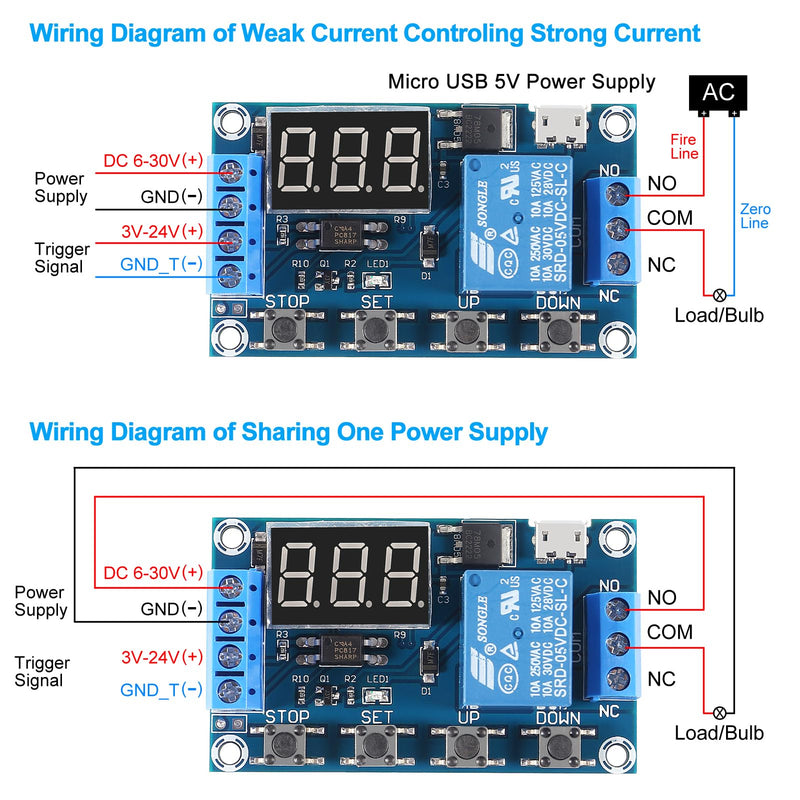 4pcs DC 6-30V Timer Relay Programmable Delay Relay Module Cycle Timer with LCD Display / 5V Micro USB, Smart Home Controller (Micro)
