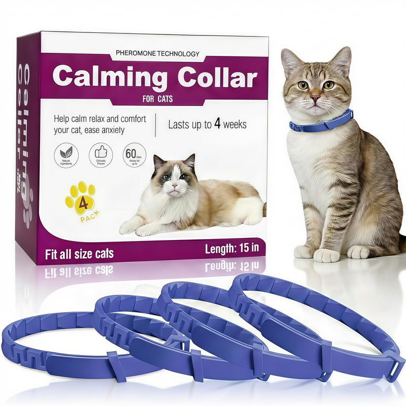 Calming Collar for Cats, Pheromone Infused for Anxiety Relief & Stress, Adjustable & Waterproof, 4 Pack(Blue) Blue