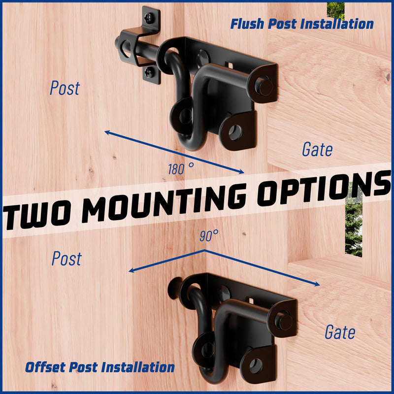 TRIPLE DEER Heavy Duty Sliding Bolt Gate Latch with Padlock Hole & Carriage Bolt, Slide Bolt Hardware for Wooden Fence/Yard Fence/Shed Door/Barn Door, Black, 4 Pack