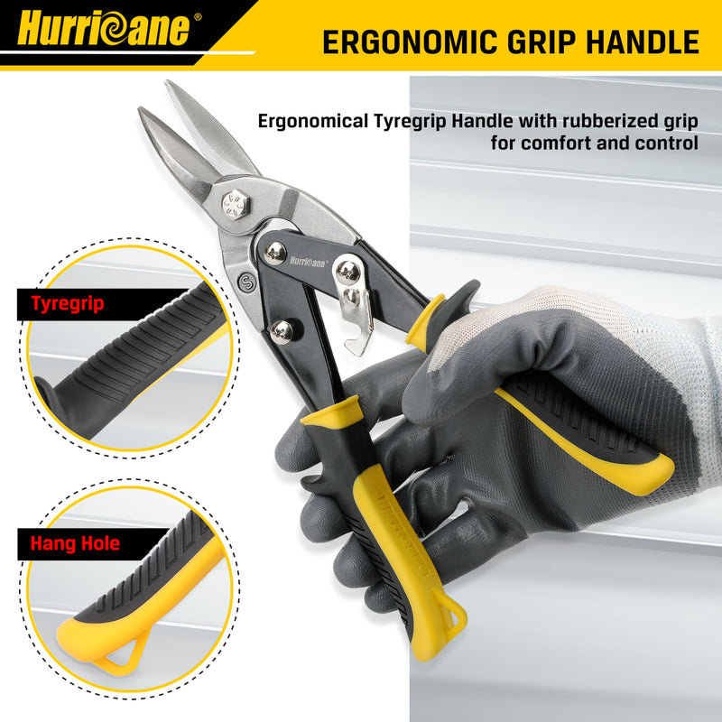 HURRICANE 10 Inch Aviation Tin Snips, Heavy Duty Metal Cutter Shears for Cutting Sheet Metal, Straight Cut, Chrome Vanadium Steel 10 Inch Regular Straight Cut