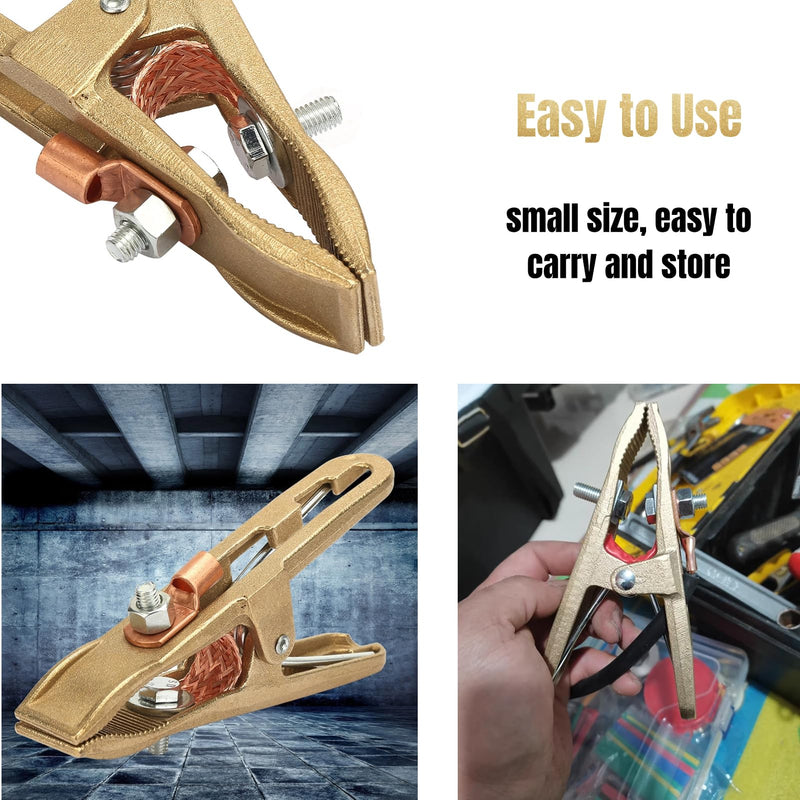 500A Ground Clamp for Welding Machine, Brass A-Shape Earth Grounding Clamp with Copper Grip Clip, Welder Ground Cable Connection Tool