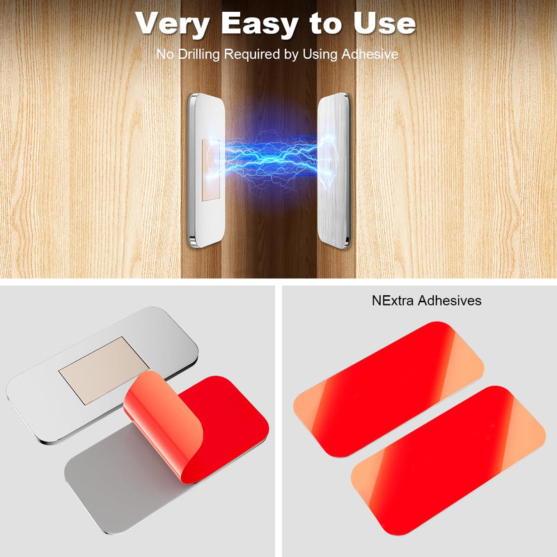 10 Pack Magnetic Cabinet Door Catch, Ultra Thin Cabinet Door Magnets, Adhesive Drawer Magnets to Stay Closed, Stainless Steel Cabinet Latch Easy to Install with Double Sided Tape, Thickness 0.08in Silver
