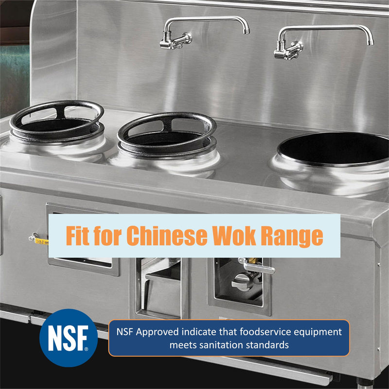 Single Wall Mount Commercial Manual Wok Range Faucet with 14" Swing Spout, Brass Construction Chrome Polished for Restaurant Kitchen NSF Approved Brass Chrome