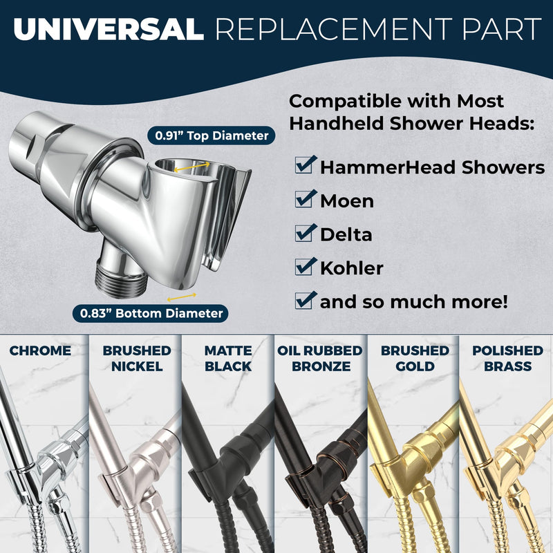 HammerHead Showers® ALL METAL Handheld Shower Head Holder - CHROME - Adjustable Shower Wand Holder with Universal Wall Hook Bracket and Pivot Ball - Hand Held Shower Head Holder - Shower Hose Holder