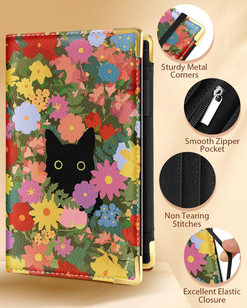 Slohif Server Book for Waitress Cute Serving Books with Zipper Pocket Accessories Leather Server Check Book Restaurant Waiter Server Booklet Organizer Ticket Book Holder Cat Black Black cat