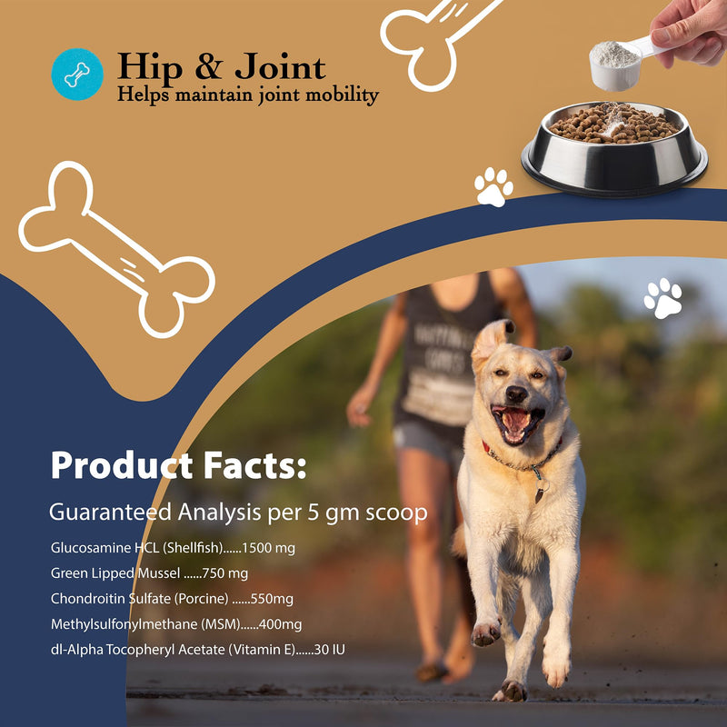 Hip and Joint Food Supplement for Dogs, Large Breeds- Glucosamine and Chondroitin Powder with Green Lipped Mussel - Pain, Inflammation Relief with Vitamins - Senior Health Supplies for Arthritis Large Dog - Hip & Joint