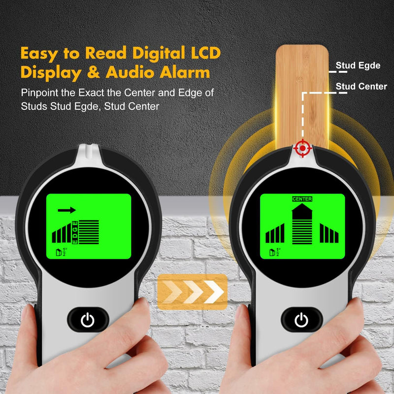 Stud Finder Wall Scanner 5 in 1 Upgraded Electronic Wall Scanner with Battery for Wood Metal and AC Wire Detection,HD LCD Display and Audio Alarm, Green